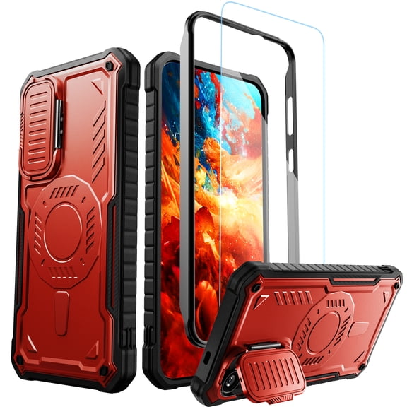 ExoGuard For Samsung Galaxy S24 Case, Phone Case with Screen Protector and Kickstand (Red)