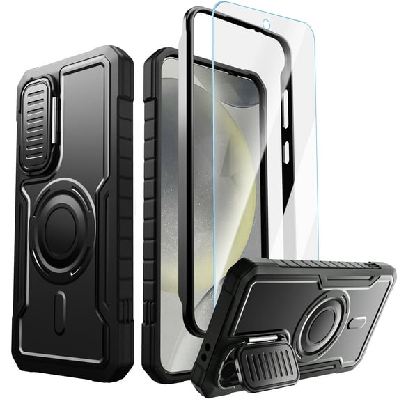 ExoGuard For Samsung Galaxy S24 FE Case, MagSafe Case with Screen Protector and Kickstand (Black)