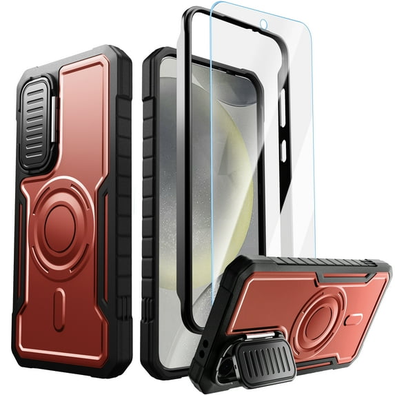 ExoGuard For Samsung Galaxy S24 FE Case, MagSafe Case with Screen Protector and Kickstand (Red)