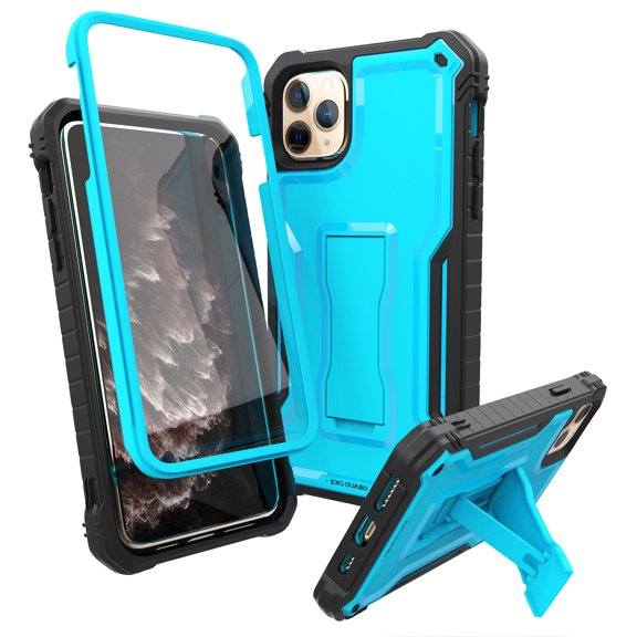 ExoGuard For iPhone 11 Pro Max Case, Phone Case with Screen Protector and Kickstand (Blue)