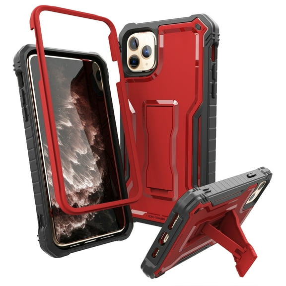 ExoGuard For iPhone 11 Pro Max Case, Phone Case with Screen Protector and Kickstand (Red)