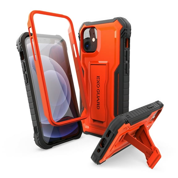 ExoGuard For iPhone 12 Mini Case, Phone Case with Screen Protector and Kickstand (Orange)