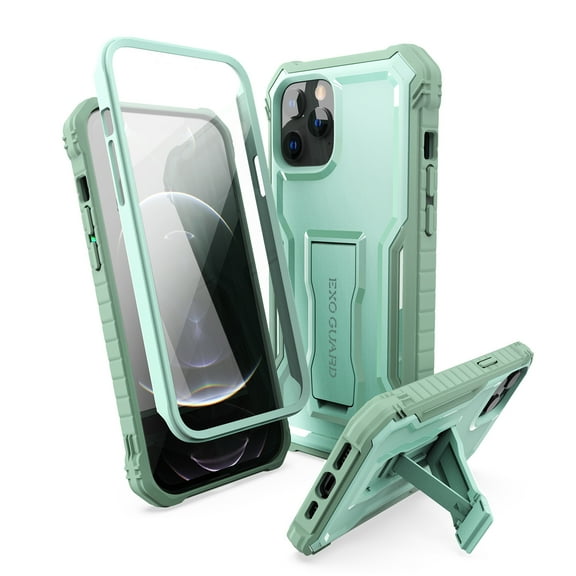 ExoGuard For iPhone 12 Pro Max Case, Phone Case with Screen Protector and Kickstand (Green)