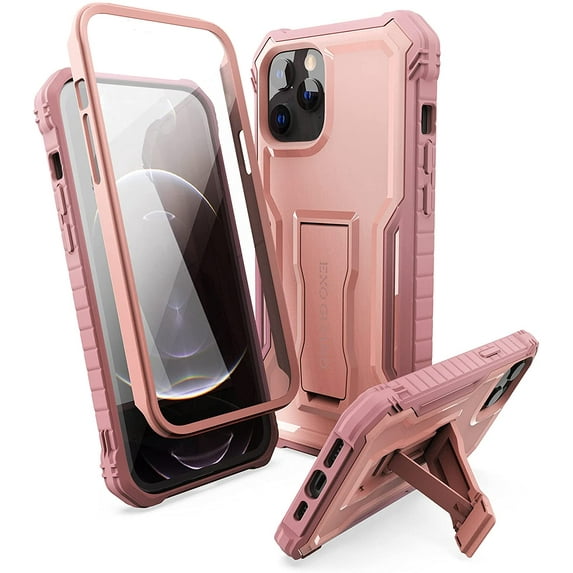ExoGuard For iPhone 12 Pro Max Case, Phone Case with Screen Protector and Kickstand (Pink)