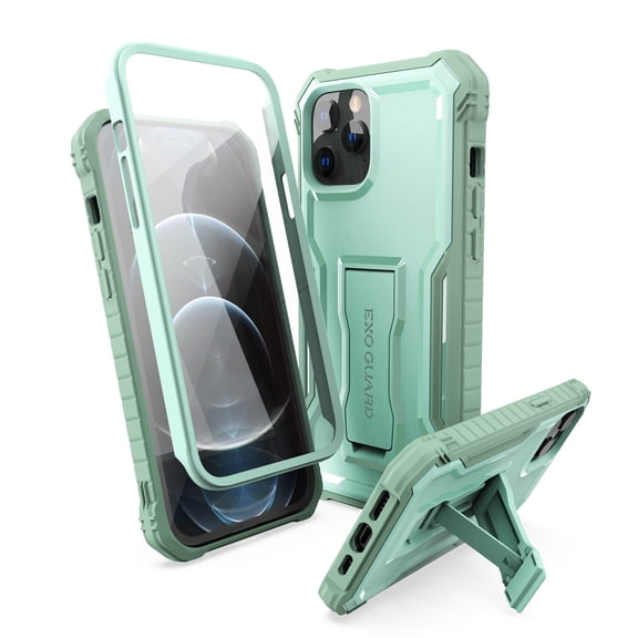 ExoGuard For iPhone 12/iPhone 12 Pro Case, Phone Case with Screen Protector and Kickstand (Green)