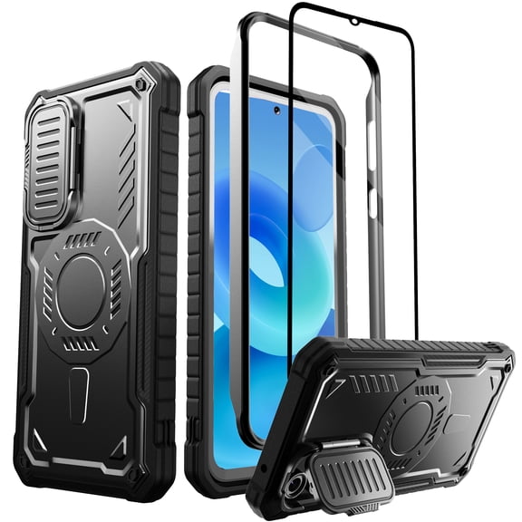 ExoGuard for Samsung Galaxy S23 FE Case, Phone Case with Screen Protector and Kickstand (Black)
