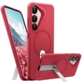 thumbnail image 1 of ExoGuard for Samsung Galaxy S25 Plus Case, Adjustable Metal Kickstand, Soft Skin-Friendly Silicone Cover, Anti-Scratch Microfiber Lining - Red, 1 of 7