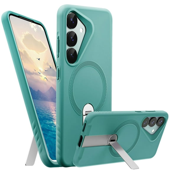 ExoGuard for Samsung Galaxy S25 Plus Case, Adjustable Metal Kickstand, Soft Skin-Friendly Silicone Cover, Anti-Scratch Microfiber Lining - Teal