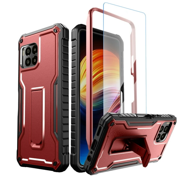 ExoGuard for T-Mobile Revvl 7 Pro 5G Case, Phone Case with Screen Protector and Kickstand (Red)
