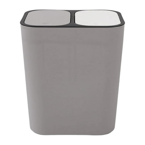 Exogio Trash Can Plastic Push-Button Dual Compartment 12 Liter Recycling Waste Bin Garbage Can-Grey
