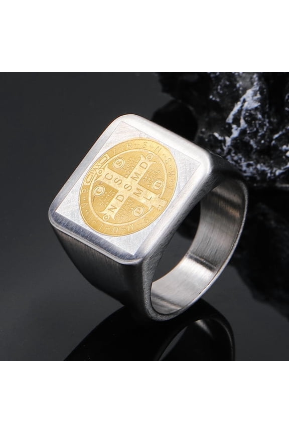Exorcism Saint Benedict Cspb 14K White Gold Men Rings Punk For Male Women Fashion Jewelry Creativity Gift