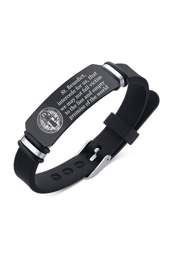 Exorcism Saint Benedict Prayer Silicone Bracelet, Religious Christ Amulet Bangle Catholic Lord Protection Jewelry Christian Gifts for Church Baptism