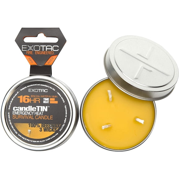 Exotac CandleTIN Hot Burn 3-Wick Emergency Survival Candle - Large - Silver