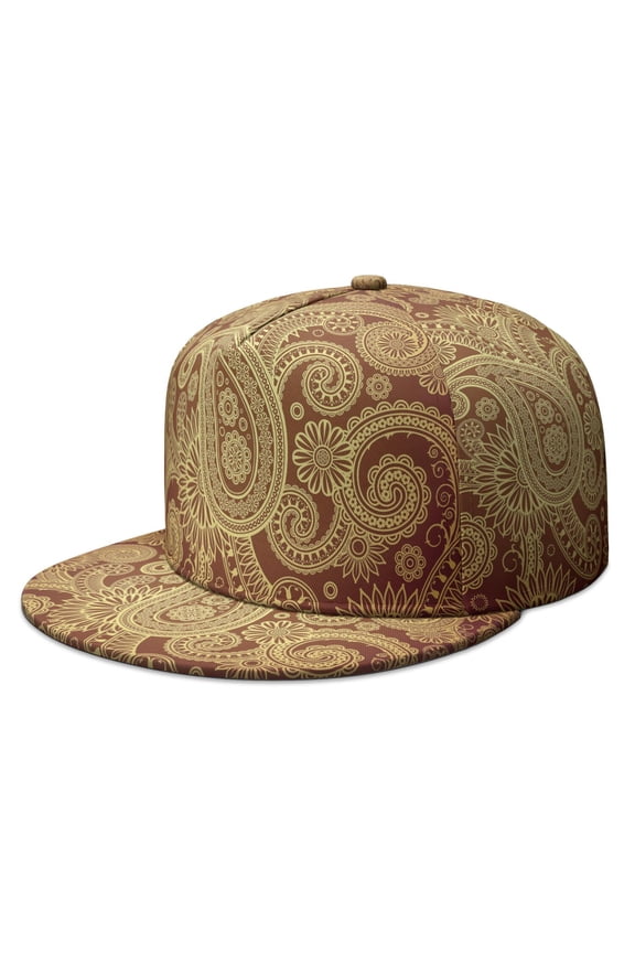 Exotic Abstract Flat Bill Hat - Vintage Bohemian Snapback Cap with Colorful Floral Pattern, Unisex Urban Fashion