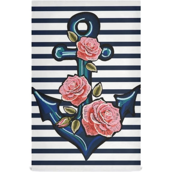 Exotic Anchor Pink Roses Tea Towels Set of 6 Summer Embroidery Pattern Kitchen Dish Cloth with Hanging Loop, 18"x28"Lint-Free Absorbent Towel for Kitchen Drying Wiping and Cleaning