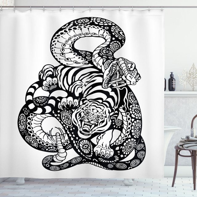 Exotic Animal Print Shower Curtain Set Tiger and Snake Bathroom Decor