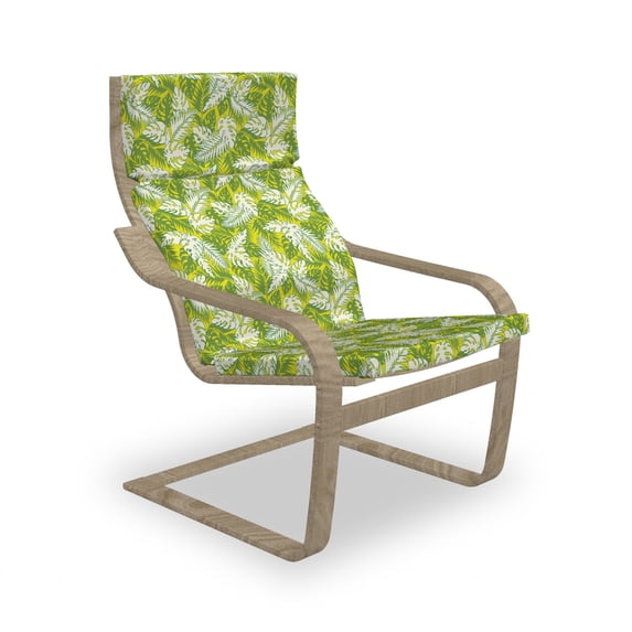 Exotic Armchair Pad and Slipcover, Tropical Design of Various Hawaiian Leaves Island Feels, 1 Piece Soft Cushion Replacement with Removable Cover, Yellow Green White, by Ambesonne
