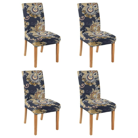 Exotic Artistic Paisley Bohemian Dining Chair Covers 4 Pack Vintage Floral Ethnic Retro Colorful Pattern Washable Polyester Stretch Slipcovers Removable Protector for Classic Dining Room