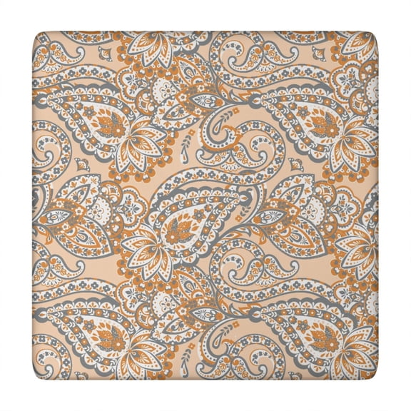 Exotic Artistic Paisley Boho Tablecloth - Snug Fit Elastic Edge, Scratch-Resistant Fabric for Indoor/Outdoor (34x34 Inches)