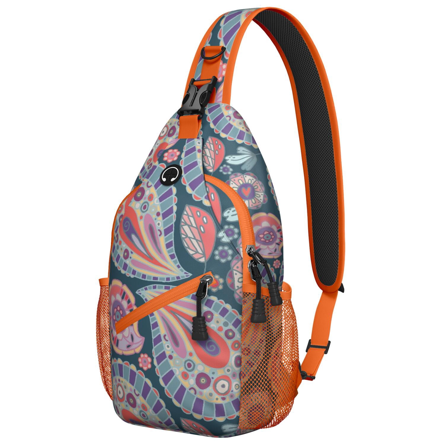 Exotic Artistic Paisley Sling Bag - Vintage Floral Chest Bag - Versatile Wear for Outdoor Adventures