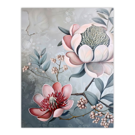 Exotic Audubon Style Delicate Flowers Painting Living Room Extra Large XL Wall Art Poster Print
