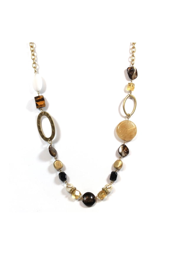 Genuine Multi-Gemstone Long Statement Necklace with Tiger Eye, Jasper and Pearls - 26-29 inches Jewelry Necklace Gold