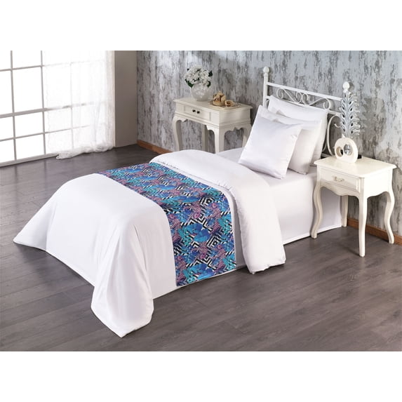 Exotic Bed Runner, Contemporary Abstract Colored Pattern of Cheetah Pattern Tropical Art, Decorative Accent Bedding Scarf for Hotels Homes & Guest Rooms, Twin, Soft Pink Pale Azure Blue, by Ambesonne
