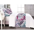 thumbnail image 1 of Exotic Bed Runner Set, Monstera Leaves and Geometric Design Ethnic Bird Pattern Jungle Boho, Decorative Bedding Scarf & 2 Pillow Shams for Hotels Homes, King, Magenta Cadet Blue Plum, by Ambesonne, 1 of 3