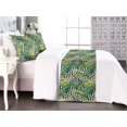 thumbnail image 1 of Exotic Bed Runner Set, Tropical Theme Leaves Illustration on Monochrome Maze Scenery Print, Decorative Bedding Scarf & 2 Pillow Shams for Hotels Homes, King, Black White and Fern Green, by Ambesonne, 1 of 3