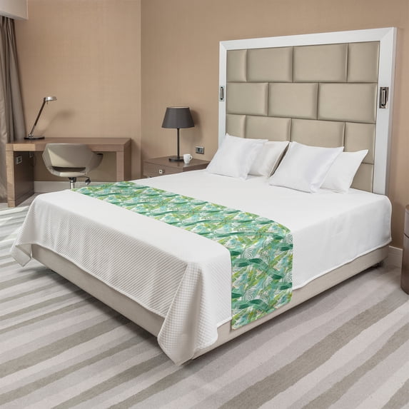 Exotic Bed Runner, Summer Botany Themed Repeating Tropical Foliage Jungle Leaves Pattern, Decorative Accent Bedding Scarf for Hotels Homes and Guestrooms, Queen, Multicolor, by Ambesonne