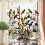 Exotic Bird Tree Ornament - Pre-Assembled Festival Decoration with 12 Hand-Painted Parrots Indoor/Outdoor Statement Piece for All Seasons