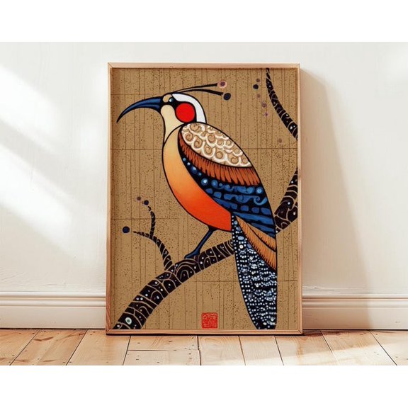 Exotic Bird Tribal Wall Art Print, Unframed Paper Poster 8x10in