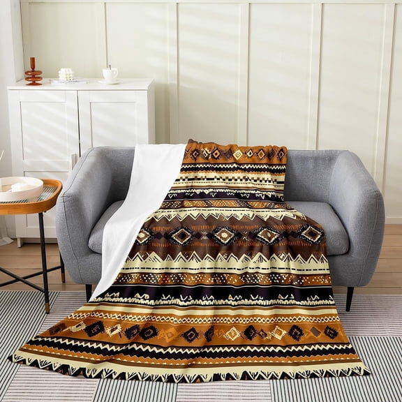 Exotic Blanket Baby 30x40 Inch Tribal Throw Blanket American Southwest National Ethnic Boho Abstract Geometric Fleece Blanket Brown Aztec Bedroom Decor Fuzzy Blanket for Adults Men Women