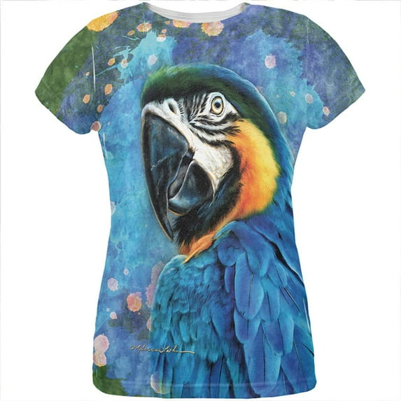Exotic Blue Gold Macaw All Over Womens T Shirt Multi 2XL
