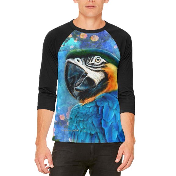 Exotic Blue Gold Macaw Mens Raglan T Shirt White-Black X-LG