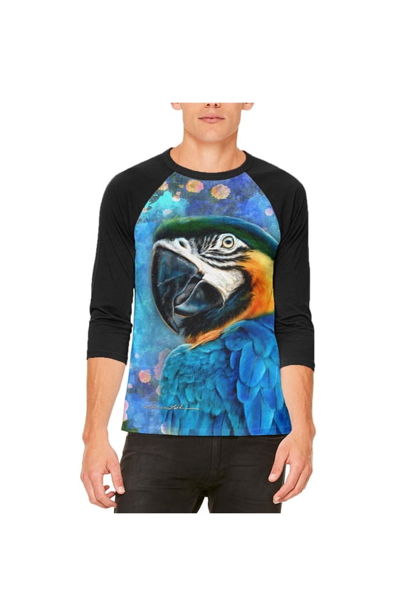 Exotic Blue Gold Macaw Mens Raglan T Shirt White-Black X-LG