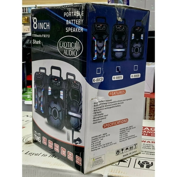 Exotic Bluetooth Wireless Speaker Audio Shark LED Display AUX Input Rechargebale (with Microphone Remote)