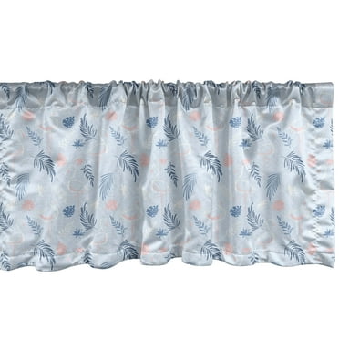 Exotic Boho Window Valance, Simple Design Modern Linear Flamingo Pattern With Leaves Neutral Art, Curtain Valance for Kitchen Bedroom with Rod Pocket, 54" X 18", Pale Azure Blue Coral, by Ambesonne