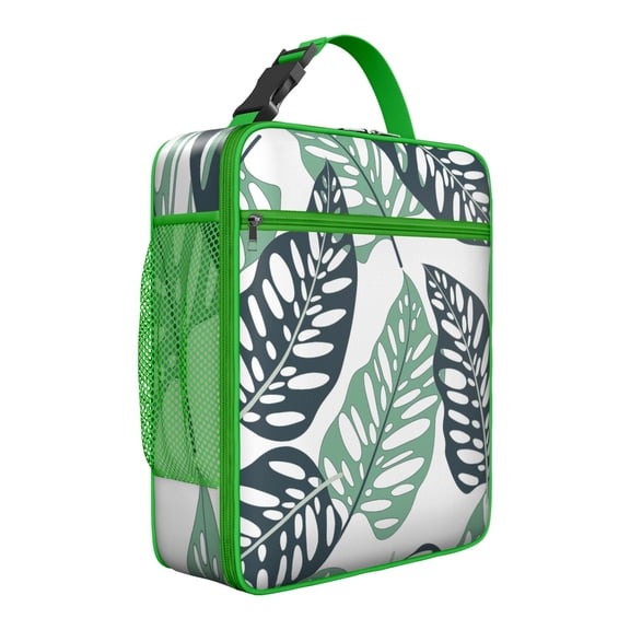 Exotic Botanical Insulated Lunch Bag – Tropical Hawaiian Hibiscus and Jungle Leaves Pattern, Waterproof Thermal Cooler Tote for Summer Beach and Travel