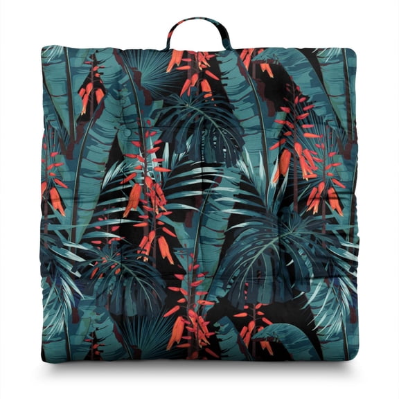 Exotic Botanical Pillow – 22x22 Inch Square Meditation Cushion, Dutch Velvet, Artistic Palm & Monstera Illustration