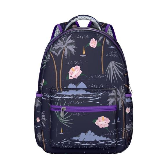 Exotic Botanical School Backpack Tropical Floral Hawaiian Print Jungle Leaves Travel Bag Summer Beach Students Backpack