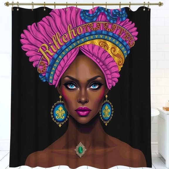 Exotic Brazilian Culture Shower Curtain - Black Background Vibrant Colors Striking Design with 'Rio de Janeiro'