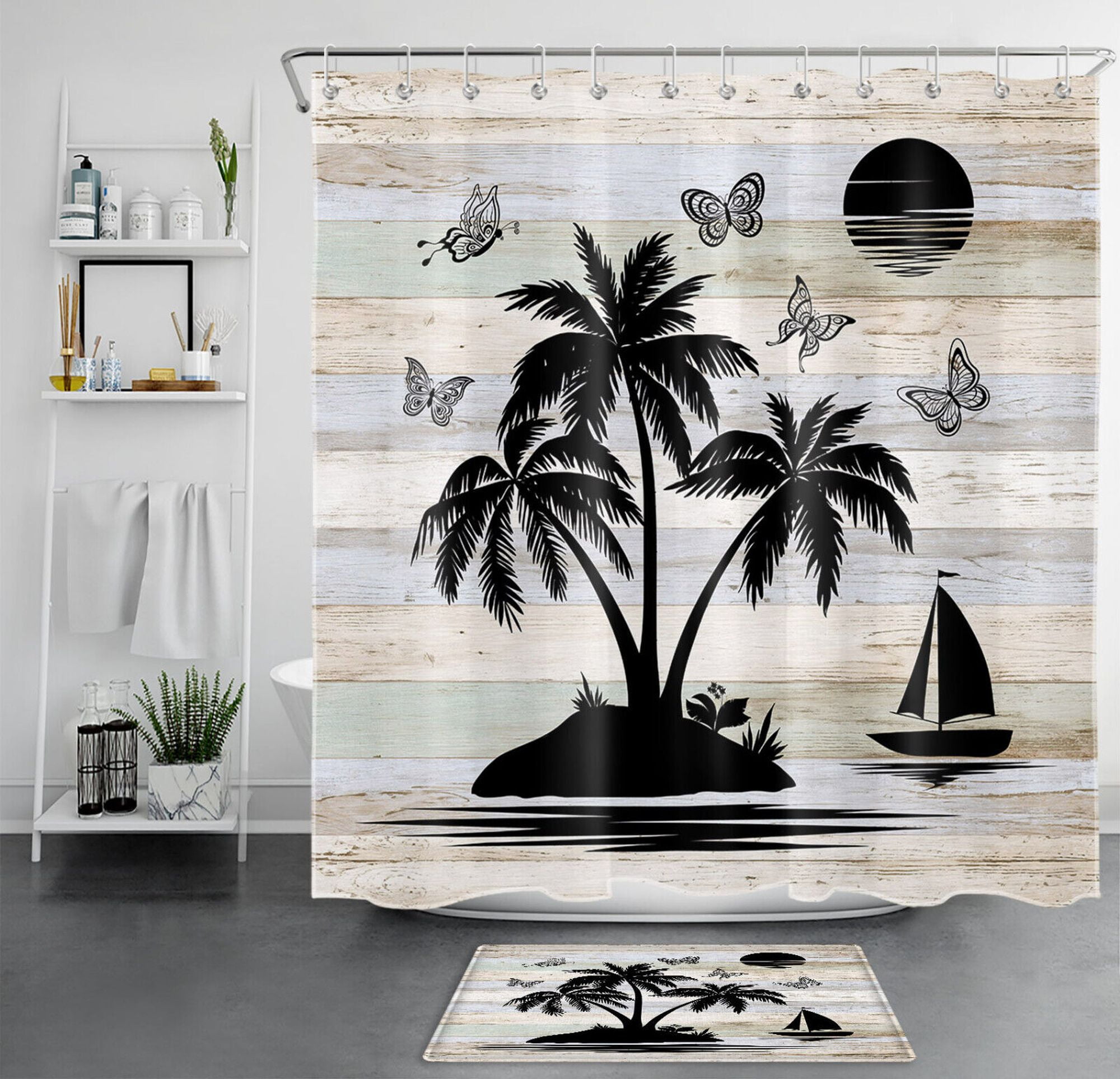 Exotic Butterfly Botanical Woodland Bathroom Decor Curtain Rustic