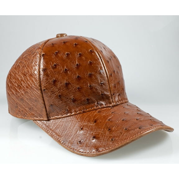 Exotic Cap Genuine Ostrich Leather  Color Cognac Adult Size Adjustable, Gorra de Avestruz Original, Cachucha