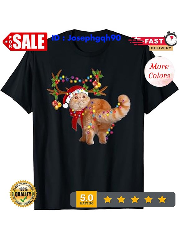 Exotic Cat Reindeer Christmas Tree Lights T-Shirt