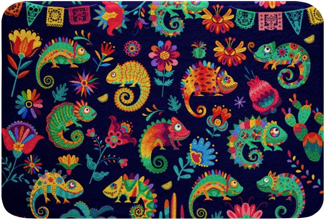 Exotic Chameleon Bath Rugs Colorful Lizard Bath Mat Wildlife Reptile