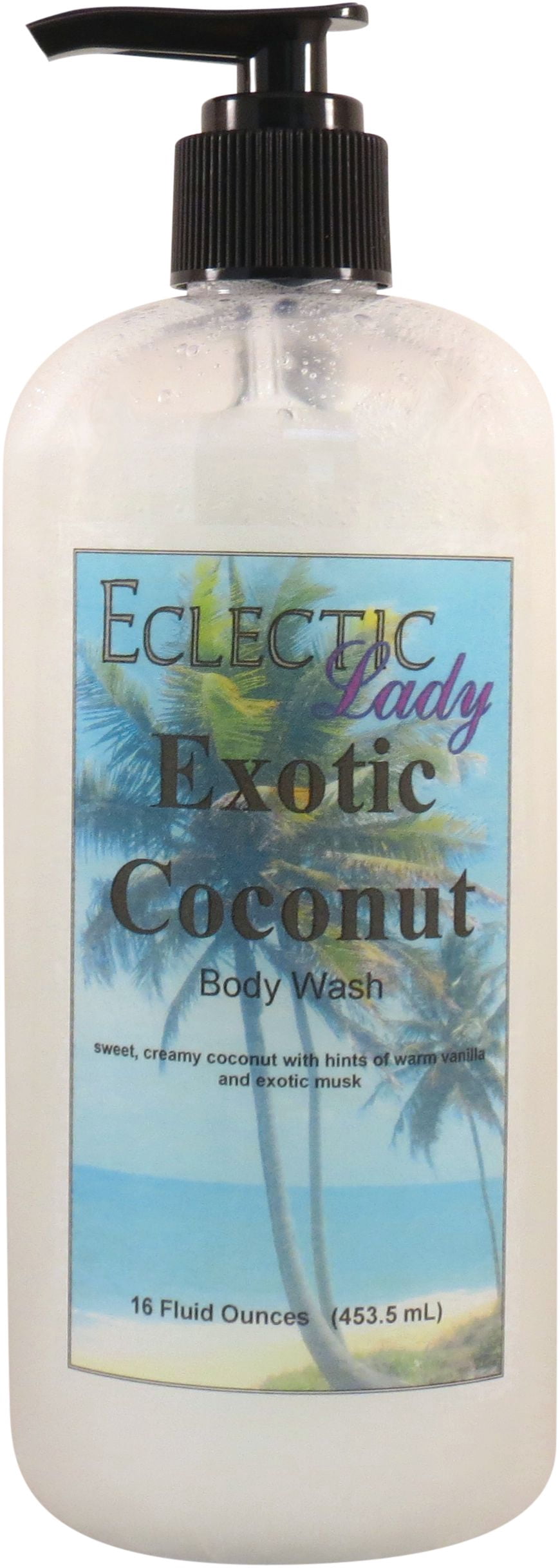 Exotic Coconut Body Wash by Eclectic Lady, Liquid Shower Gel for Women and Men, 16 Ounces