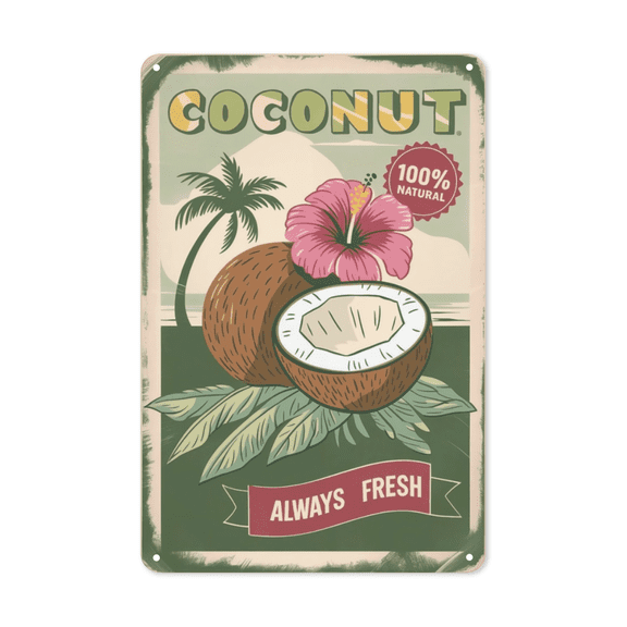 Exotic Coconut Fruit metal sign Tropical Wall Decor Vineyard Kitchen Art Perfect Hanging Bar Cafe Bistro With Weatherproof Coating Coastal Gift Drummer Friend Beach House 8x12 inch metal sign retro