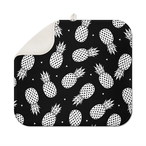 Exotic Coffee Mat – Absorbent Microfiber Spill Mat with Pineapple Print and Aesthetic Pineapple Pattern, Foldable Dish Drying Pad for Coffee Bars and Kitchens