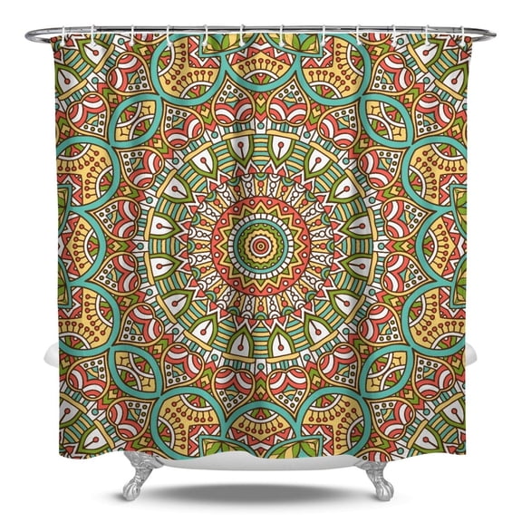 Exotic Cultural Boho Mandala Bathroom Curtain, Artistic Floral Paisley Pattern, 84x72 Inch Waterproof Quick-Dry Fabric